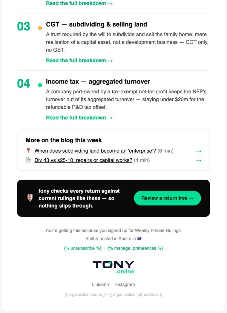 More of the Tony.Online Weekly Private Rulings email
