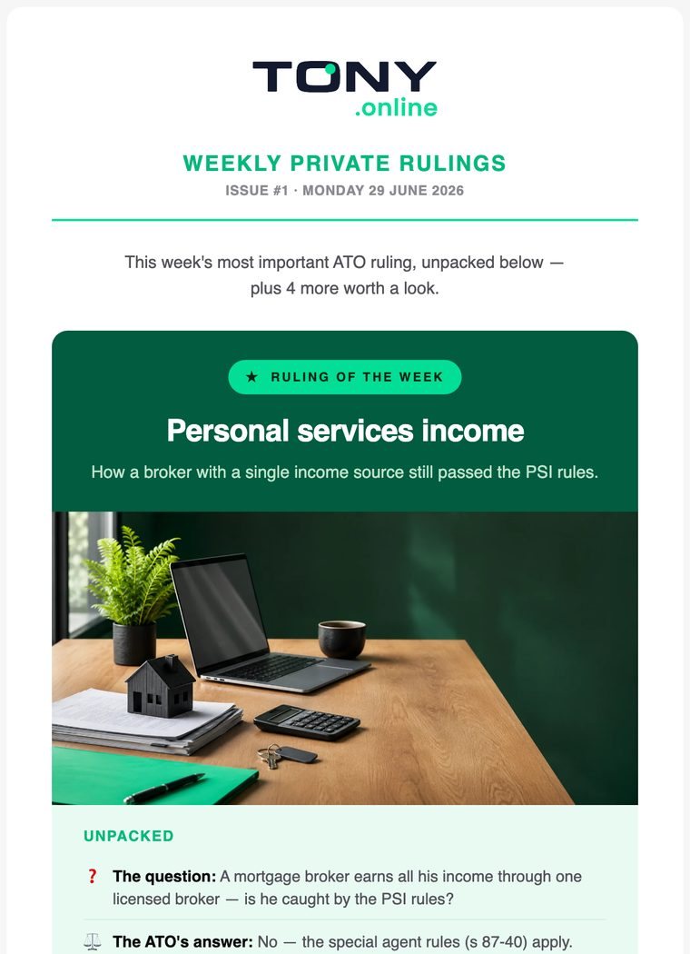 Top of the Tony.Online Weekly Private Rulings email